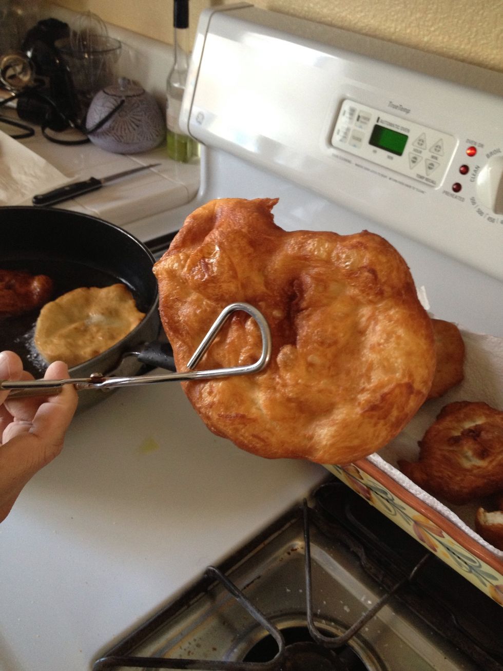 This is what the finished product should resemble. These taste their absolute best fresh out of the oil. Be sure to sample the first one for yourself as you cook the rest.