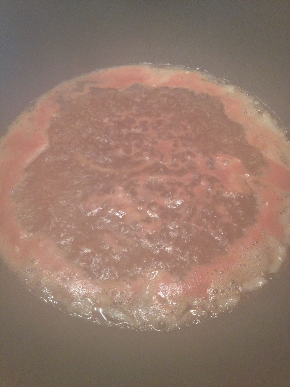 This is what the sauce looks like when it starts boiling. Stir the sauce frequently to keep it from sticking to the bottom of the pan.