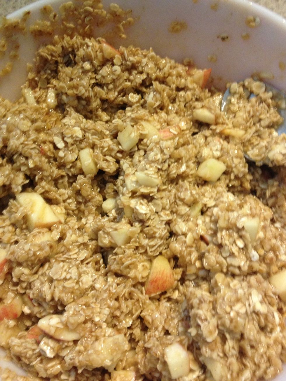 This is what they should look like. I added fresh cut apples to this batch. But you could add just about anything you would like. Bake for 15 to 20 minutes until golden brown.