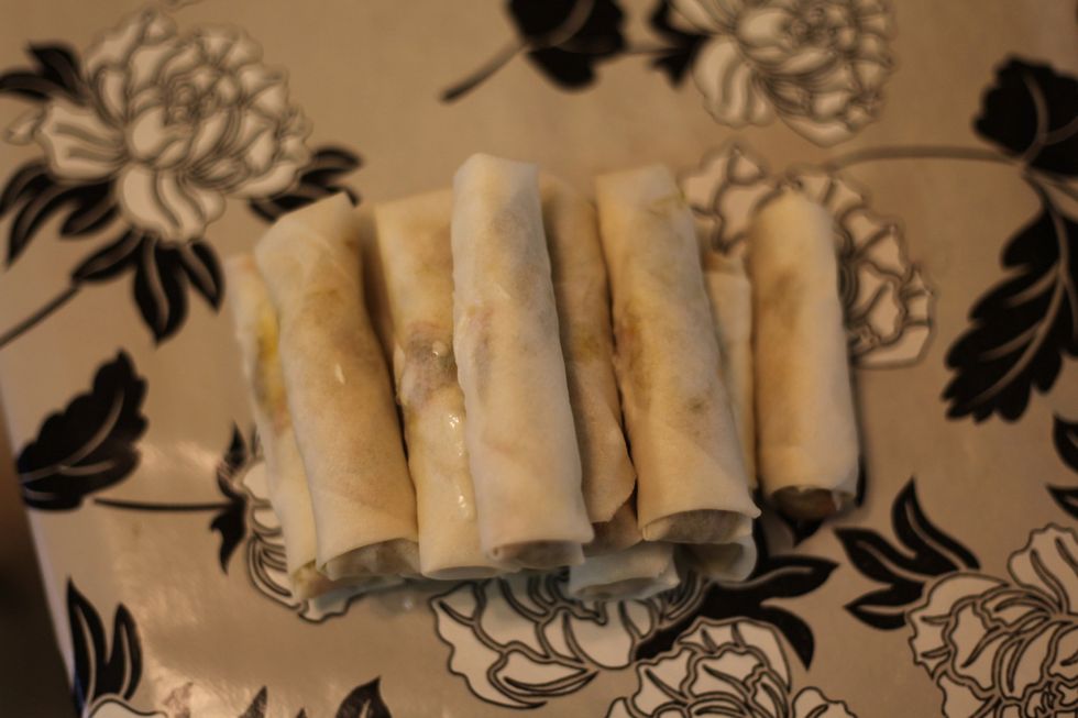 This is what we're aiming for. They're not fried yet so I can't tell you if they're nice or not. Lol. But I can tell you the filling is yummmmyyyyy! ;)