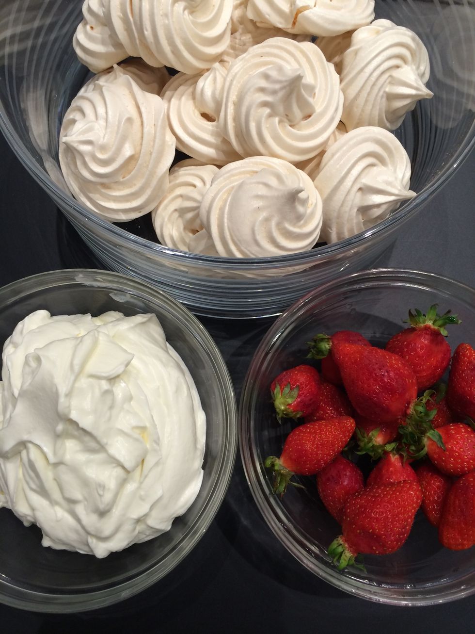 This is what you need. The meringue and the whipped cream could b bought but if you want to make your own meringue, you can refer to my guide. As for the whipped cream it is in this guide