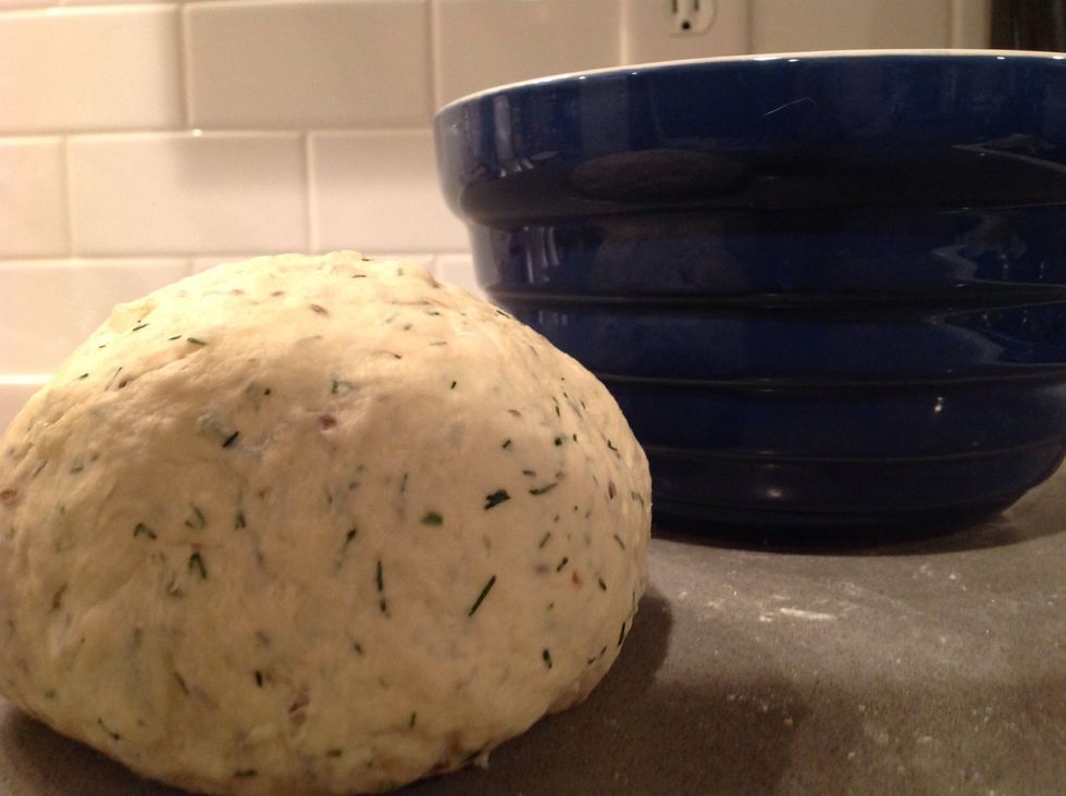 this is what you should end up with. run a stick of butter around the bowl, top to bottom ,so the dough doesn 't stick to the bowl. rub the dough in the butter on all sides to prevent drying out.