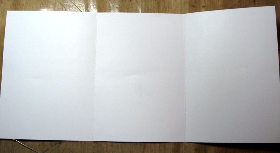 This is what your base should look like. There are 3 5" x 7" panels. The right hand panel closes over the center panel. The left hand panel closes over the top to form a booklet.