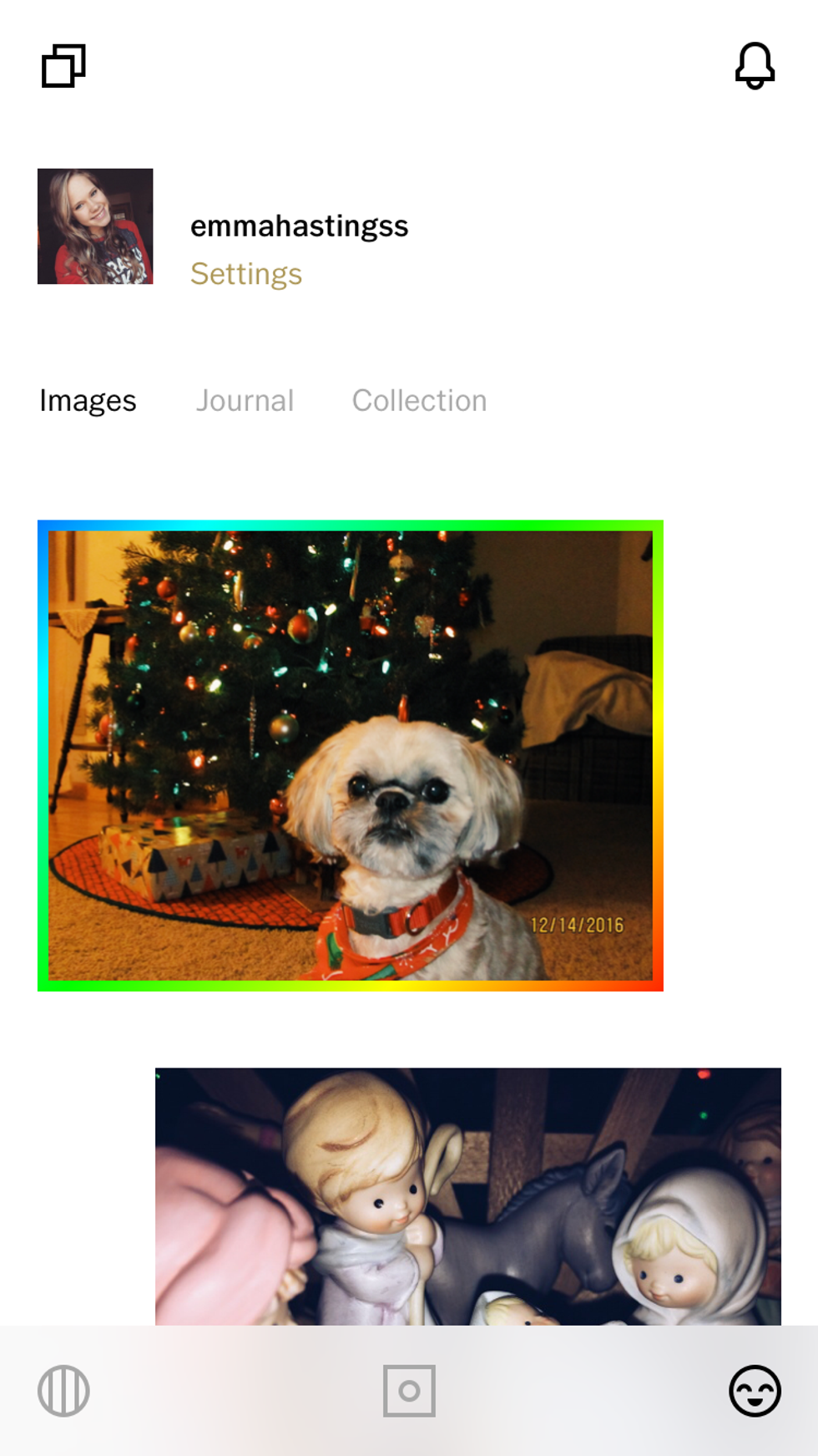 This is what your photo will look like while it is uploading to your profile. When the rainbow around the edges is gone, the photo is uploaded. This should take 5-10 seconds.