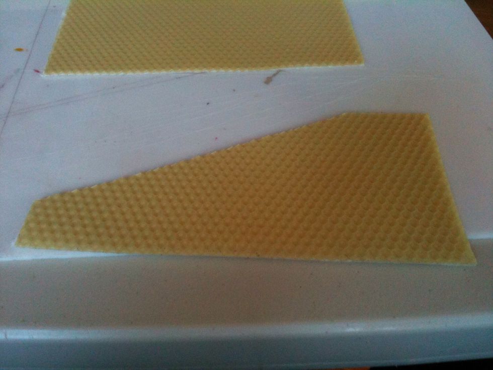 This is what your piece should look like.  Use this piece as a template to cut additional pieces of wax.  You can also cut a cardboard template to this shape for future candle making projects.