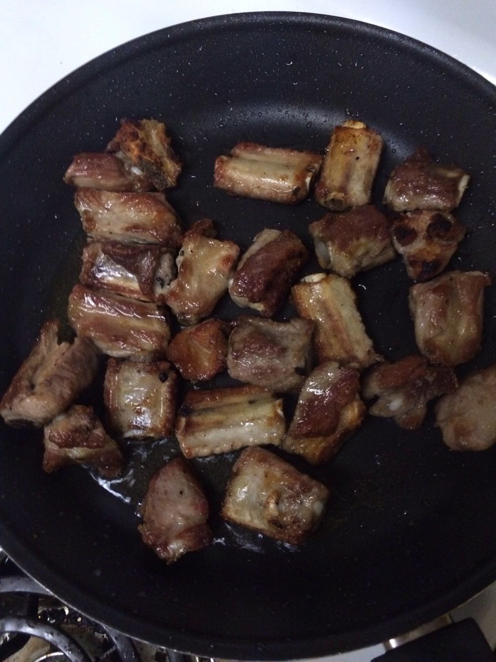 This is what your pork should look like when it's nice and fried. Should be browned on all sides