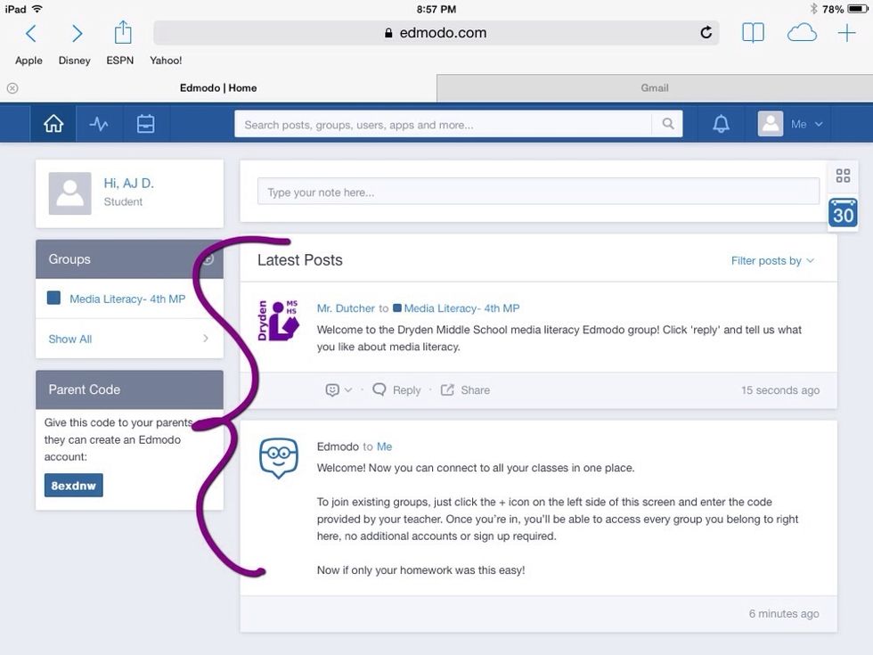 This is where you find posts for this class. This works like a blog, new posts at the top, older posts below. Follow the directions posted by your teacher.