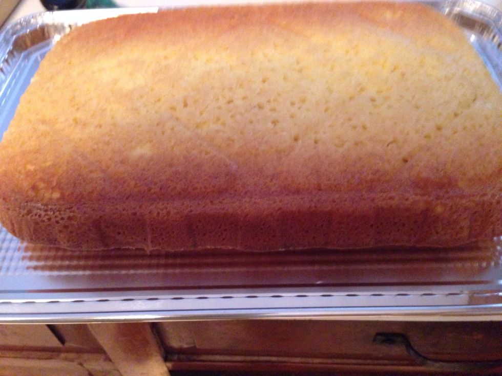 This is yellow cake from scratch, but you can use a box cake if you want.