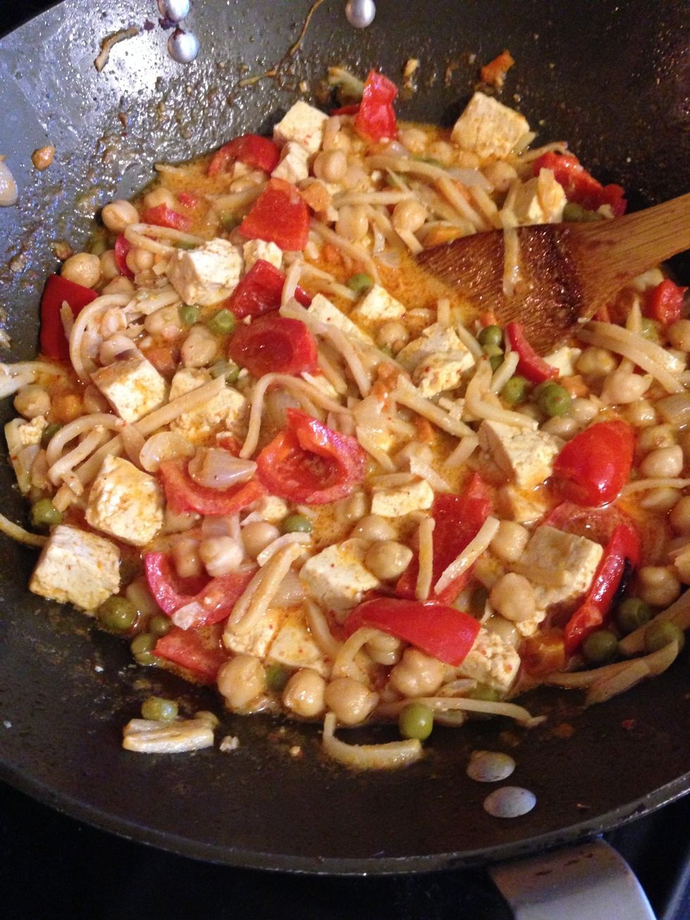 This is your curry after removing the lid and letting simmer on low for at least 10 minutes. I usually let mine sit and simmer for a while longer until it thickens considerably.