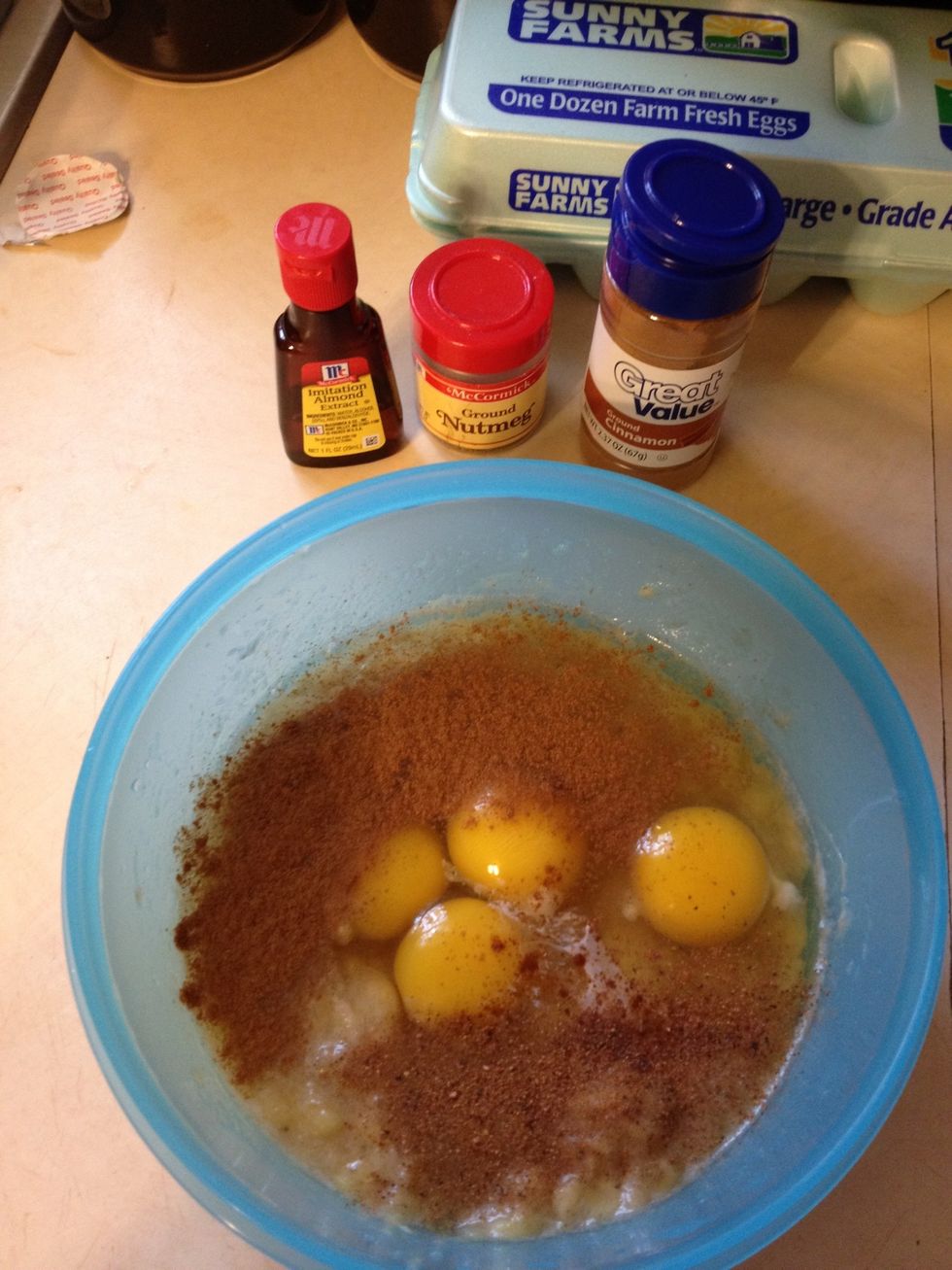 This isn't necessary, but I added cinnamon, nutmeg, and almond extract.