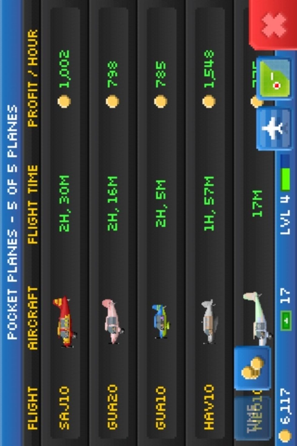 This log tells you how many coins you per airplane. The coin button organizes the planes by money.