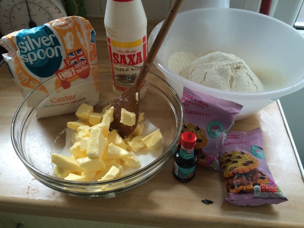 ***This makes 30 cookies and takes 30mins in total*** Preheat the oven to 180\u00b0C (160\u00b0C Fan, Gas Mark 4). Line a large baking tray with greaseproof paper. Weigh all the ingredients ready to bake