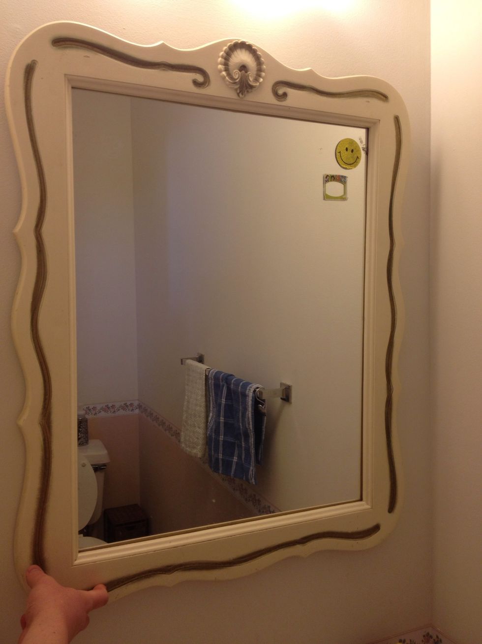 This old mirror went with my aunts dresser when she was a kid. I've used it most of my life at my parents and now that I'm married its been in our bathroom for 6 years!