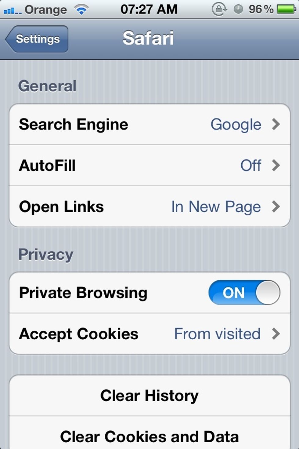 This page will open and you want to turn Private Browsing On As shown