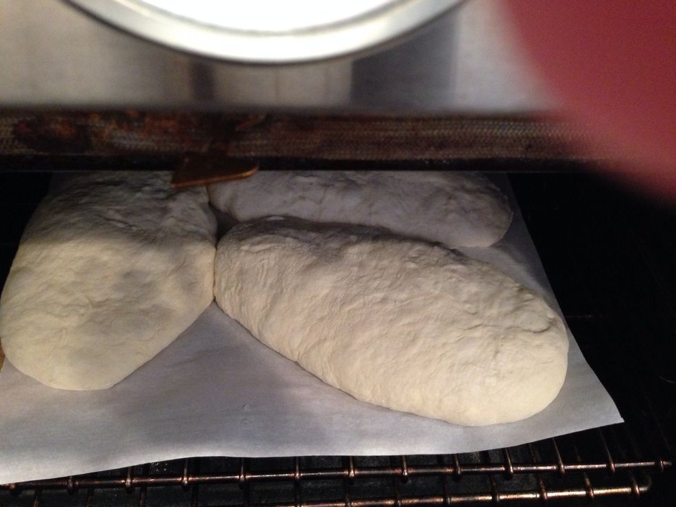 This part is hot and steamy so work quickly and wear goggles, maybe. If some of the dough hangs over the side, push it right back . Everything will be alright . Close the door and turn oven to 450.