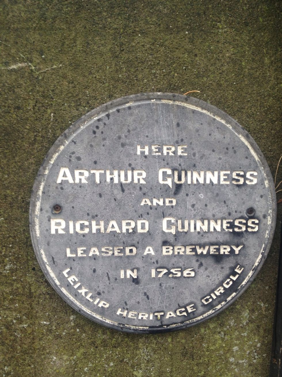 This plaque marks the location of the first Guinness brewery, leased by Arthur in 1756. The site's proximity to the river Liffey is important as a reliable water supply remains essential to brewing.