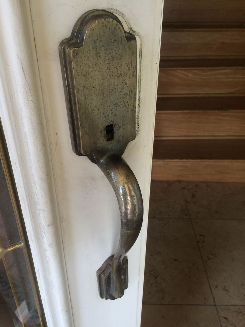 This project all came about because the front door handle broke. I mean, it broke BAD! lol We could not get in the house through the front door for a while.