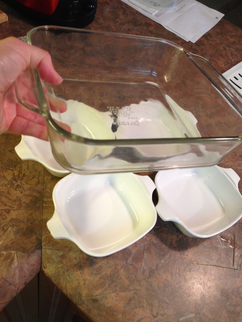 This recipe calls for an 8 or 9" baking dish. Today I'm making 4 little individual desserts.