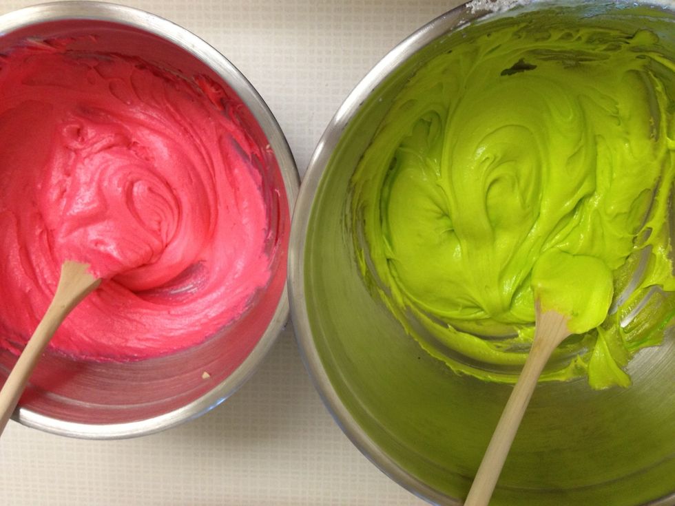 This recipe calls for red and green food coloring specifically. But I chose to use neon pink and green for brighter cookies!