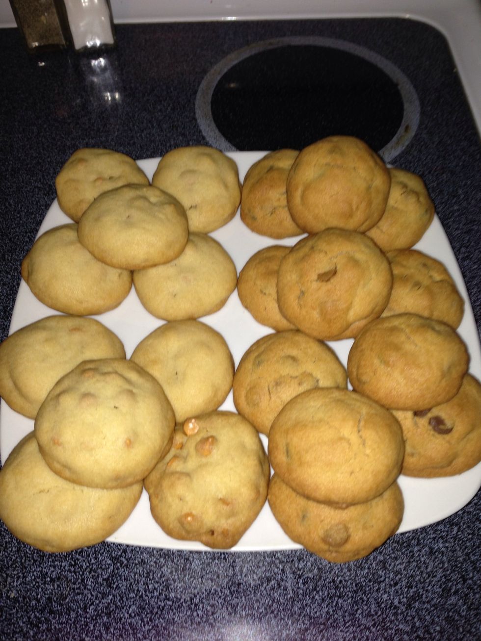 This recipe (on left) came as surprise. I made peanut butter cookies and had some leftover butterscotch chips. I feared it would be too much, not work out. To my surprise these are a huge hit!!