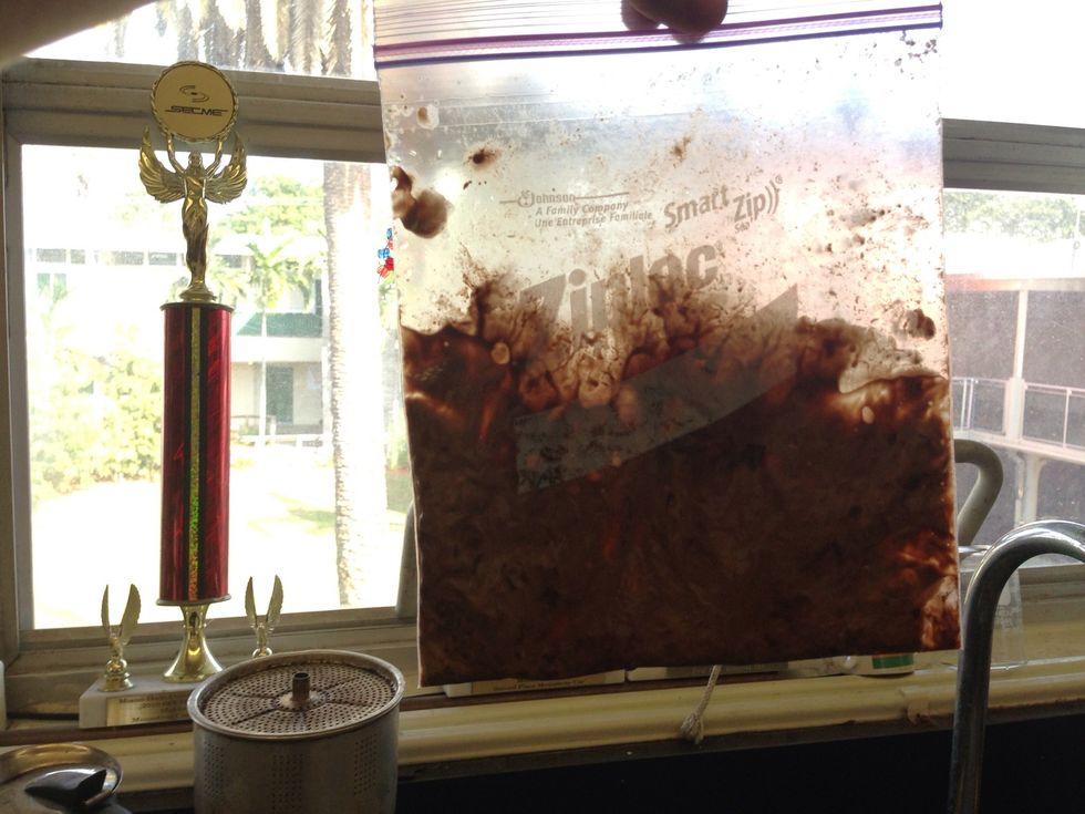 This represents magma. After it's all sticky and goopy inside the bag, then you're ready for the next step.