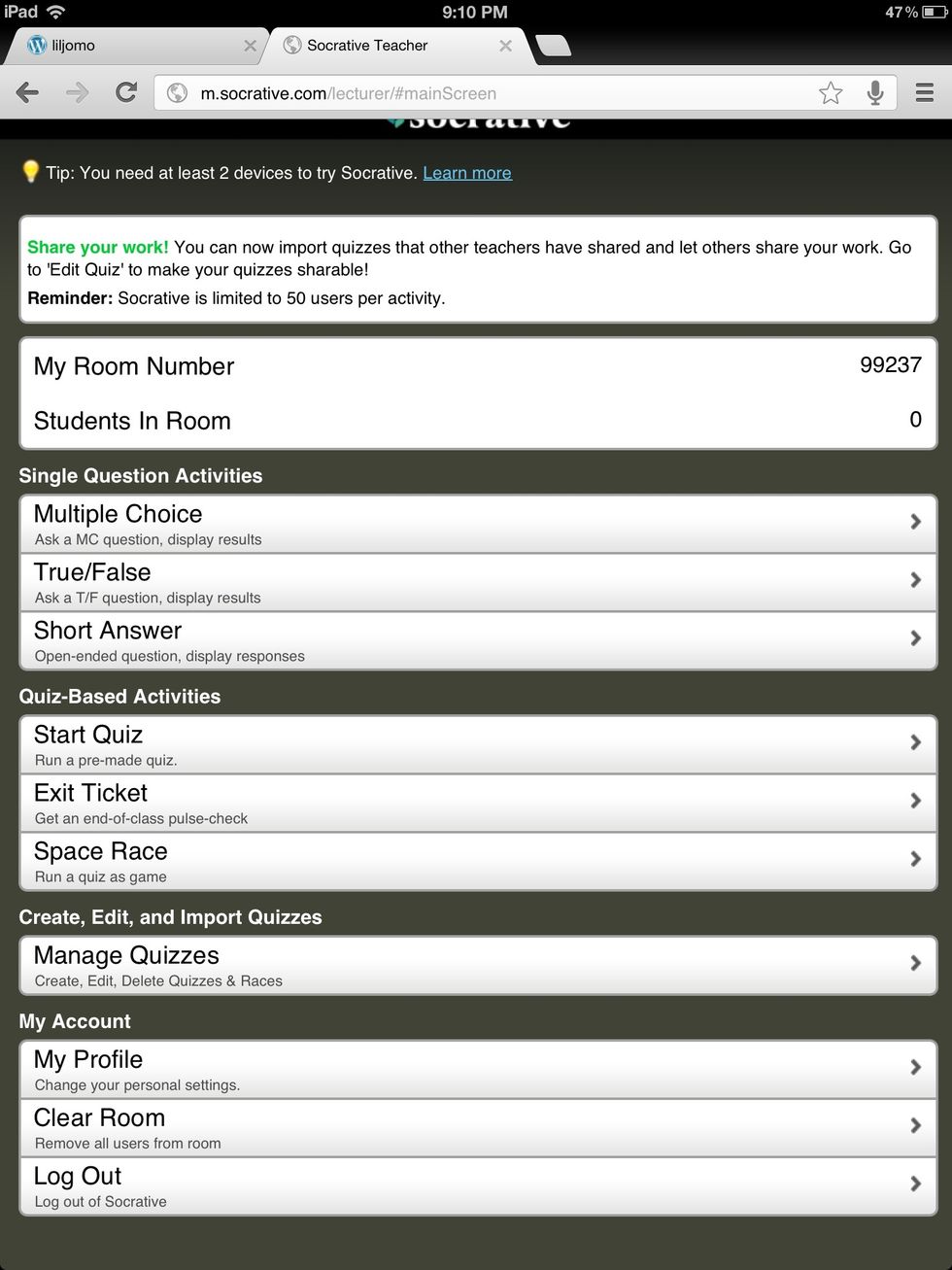 This screen shows the classroom number student devices will need to connect to, enabling them to enter the digital classroom.
