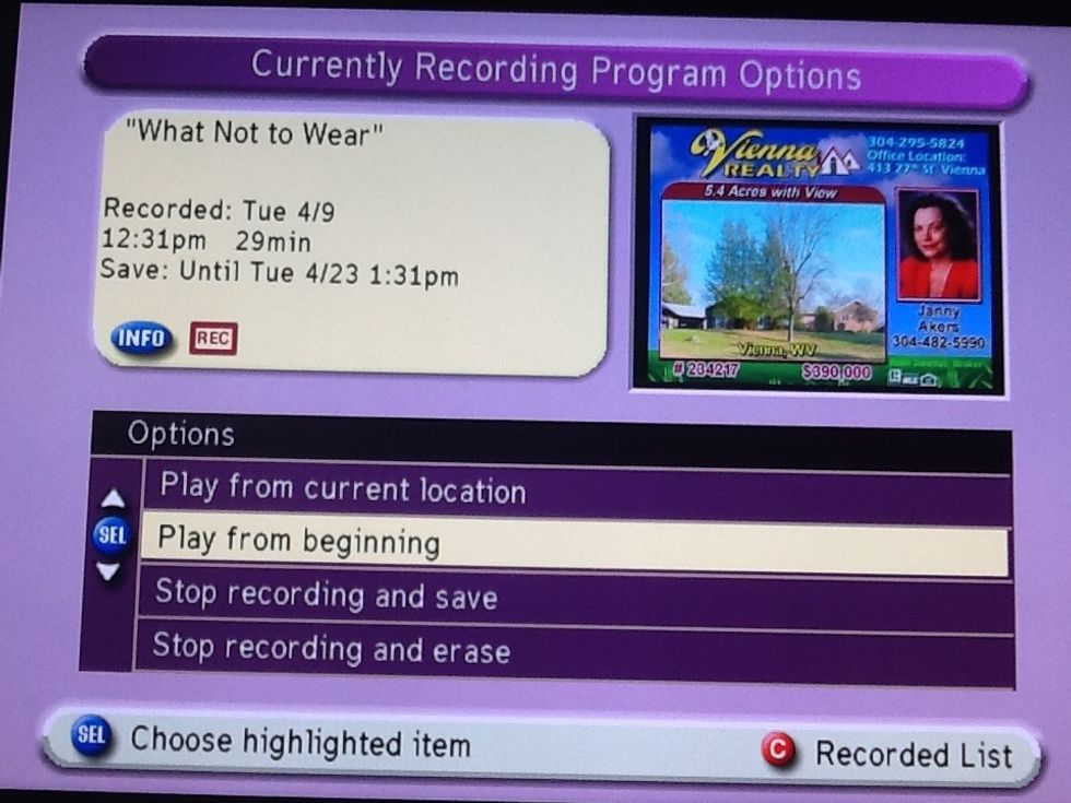 This screen will appear, make your selection using the arrows and blue ok/select button and enjoy your show!