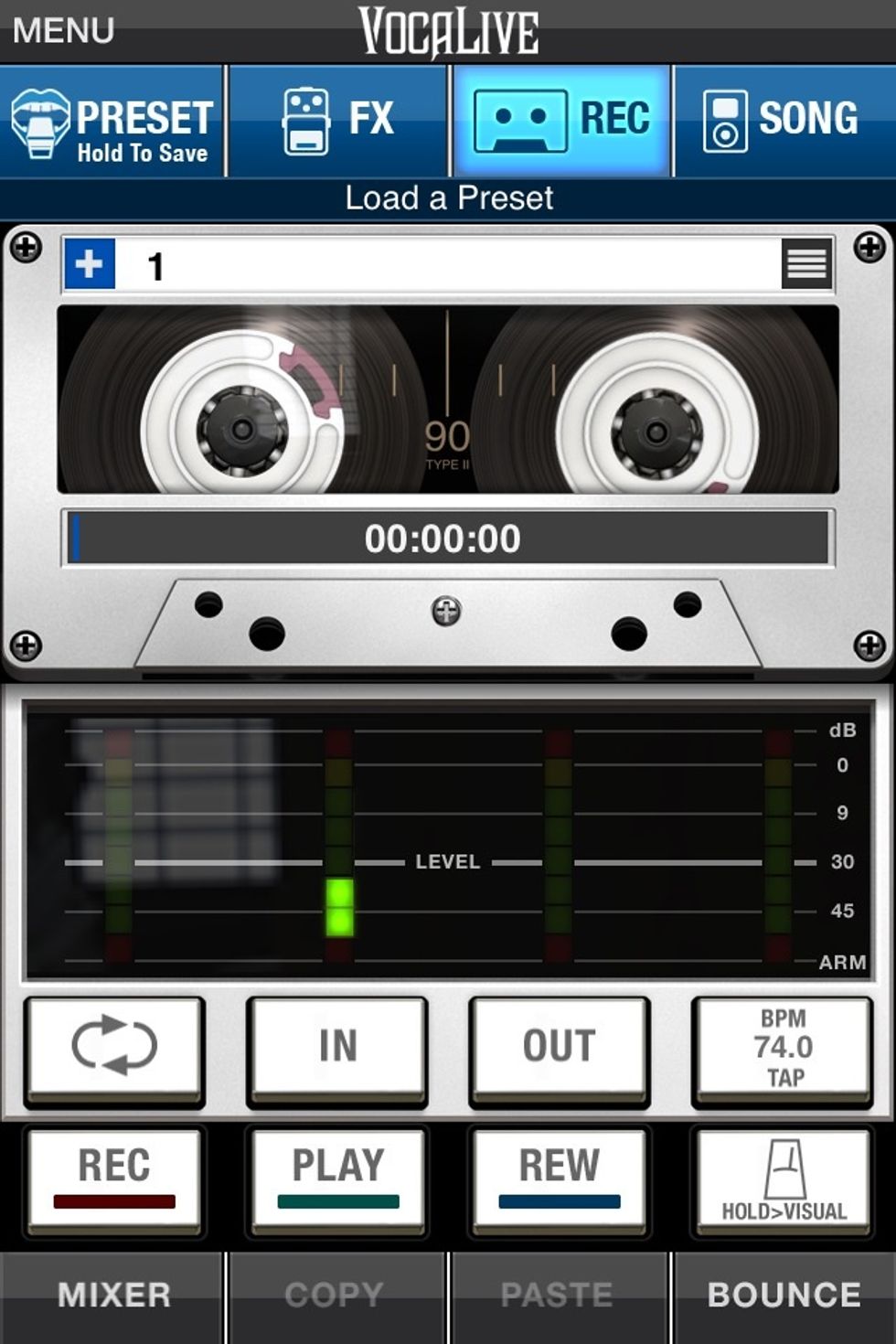 This screen will come up. At the bottom right, you can see where your tempo has been set. Under the BPM tab is the Metronome. Tap it to hear the tempo as you sing.
