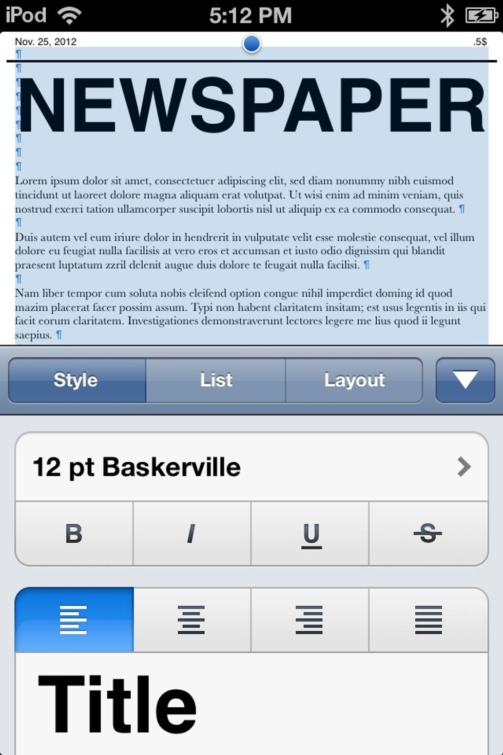 This screen will come up. Tap the LAYOUT tab.