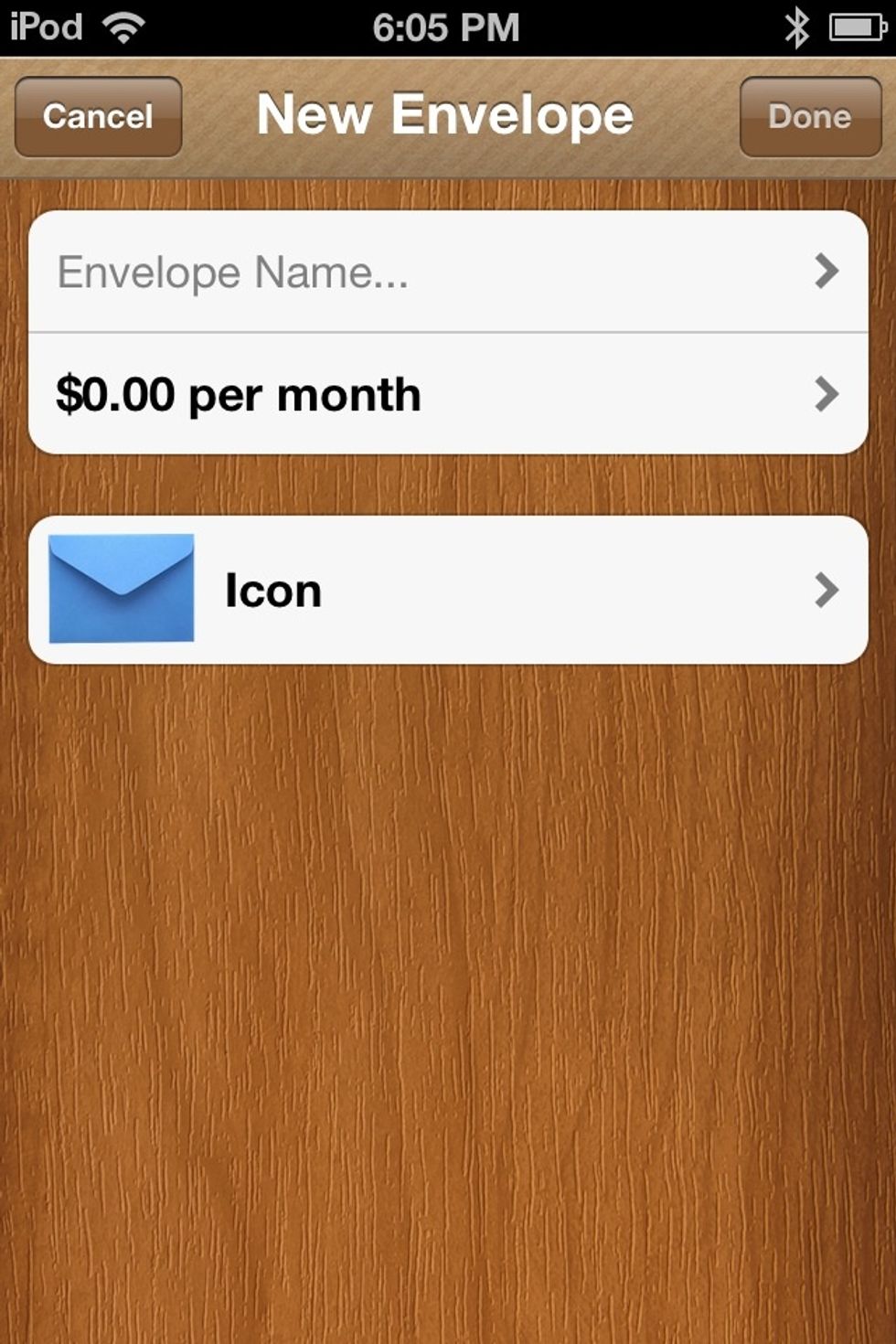 This screen will come up. Tap where it says ENVELOPE NAME.