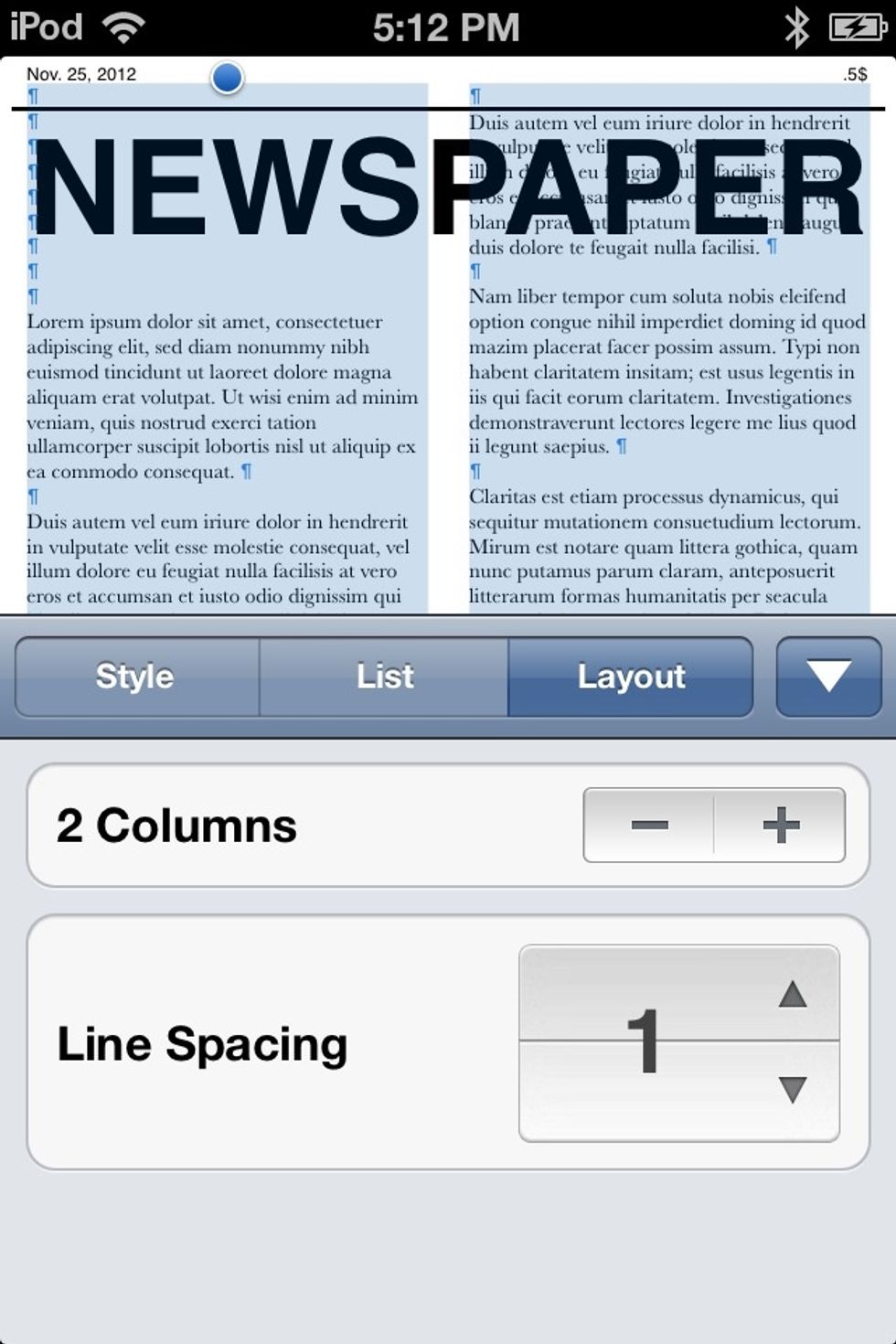 This screen will come up. We can add more columns by tapping the + next to COLUMNS. I now have two columns.