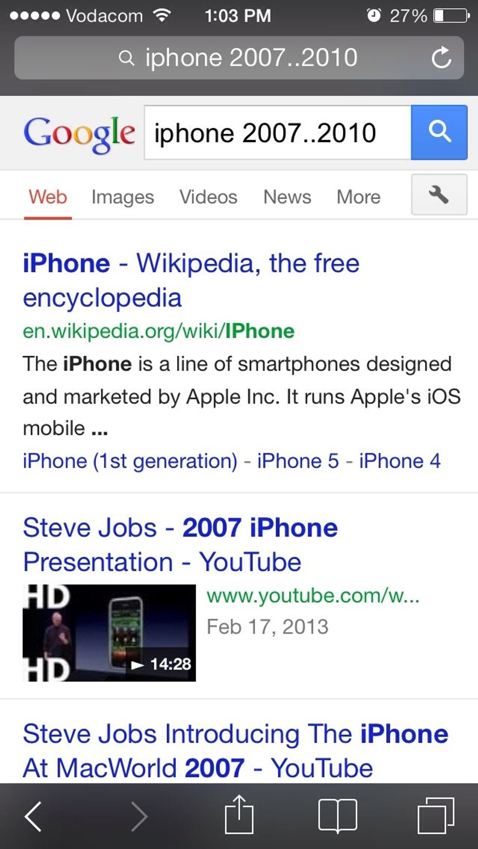 This search show results on iPhone between 2007 and 2010