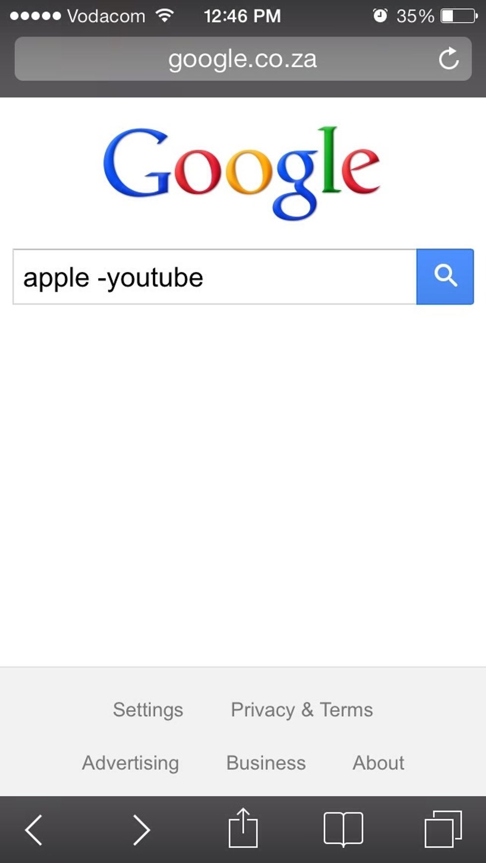 This search will show results on apple but it will not show any results relating to YouTube. You can also exclude filetypes etc. Remember to use the minus sign.