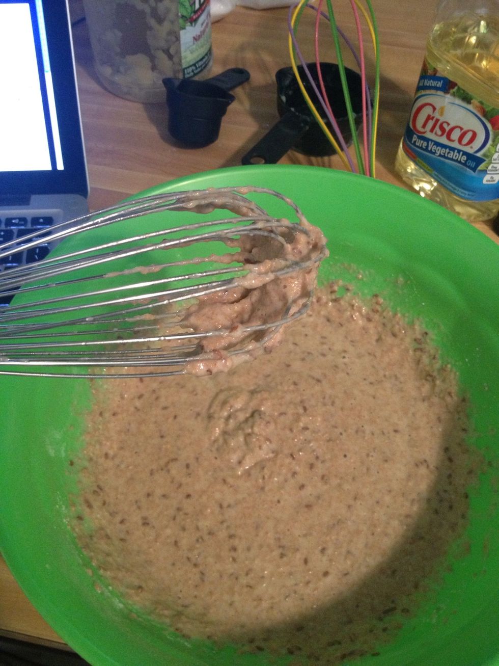 This should be the consistency. You can add up to 2 tablespoons of water or applesauce if you'd like for moister muffins