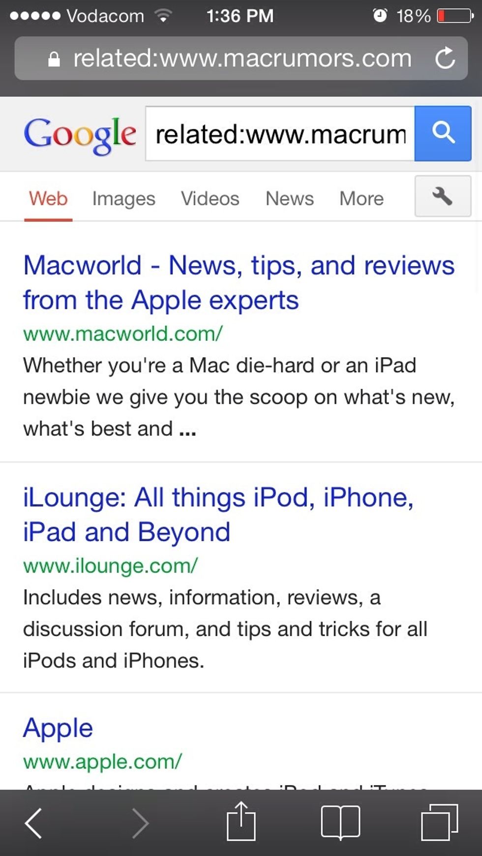 This shows all websites similar to macrumors. Remember to type related:url.