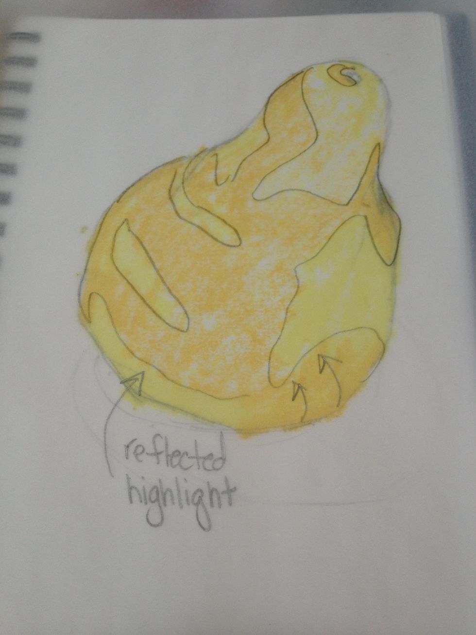 This shows where the gold was applied to show form and where the yellow was left to show highlights.