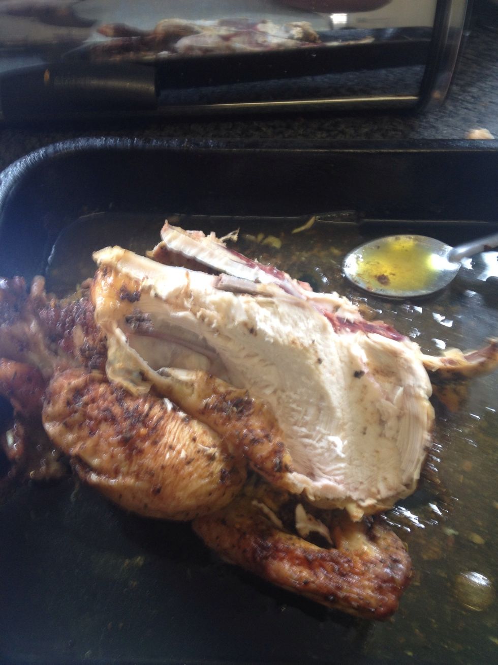 This step is optional, as you may not have left over chicken from the day before. However, as the chicken gives the soup extra added flavour, I'd suggest waiting until you do. You do not need a lot.