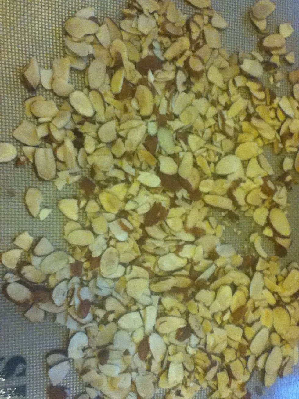 This step is optional. Bake the almonds at 325F until golden brown this will develop the flavor of the almond if it has been in the refrigerator for too long.