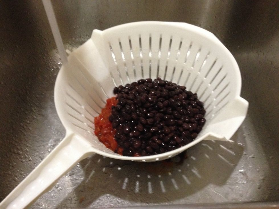 This Step is optional: I rinse my beans and tomatoes to remove the "canned taste".