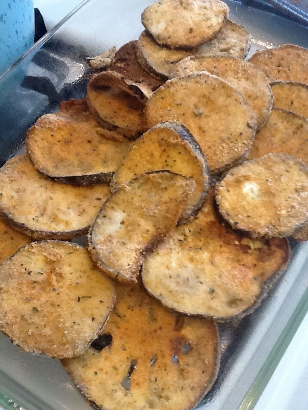 This the fun part! Start layering!! Eggplant, mozzarella , sauce, Parmesan and repeat till you run out of ingredient layers, I like ending with lots of cheese and sauce for baking!