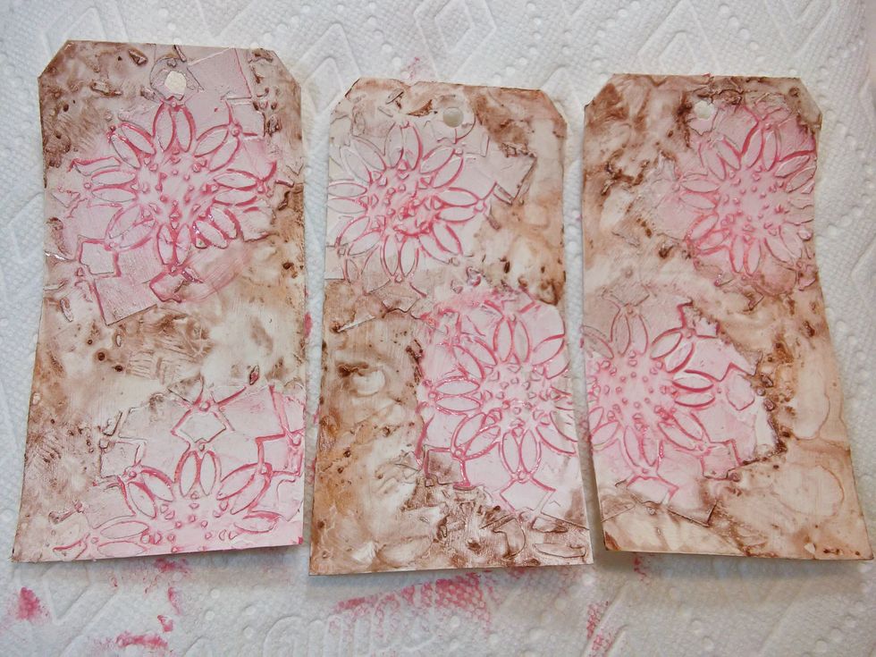 This time I used my finger to dab the Persimmon paint in the florals and wiped with a circular motion until the recesses were filled with paint. So pretty :)