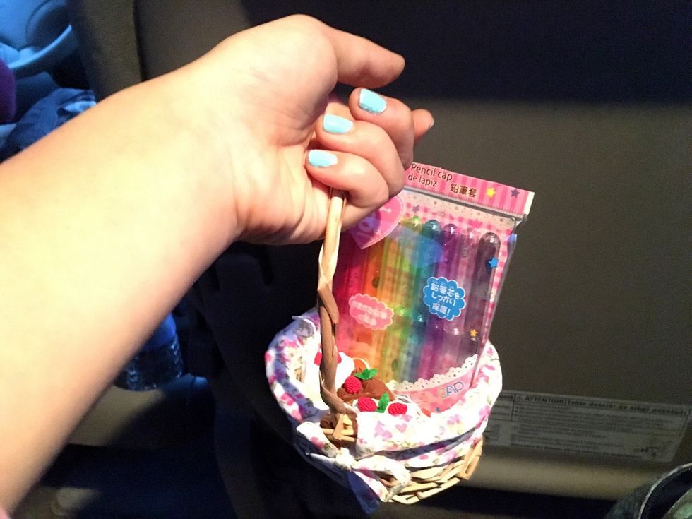 This type of gift is perfect for someone going into kindergarten. It has colorful pencil caps and cute food erasers.