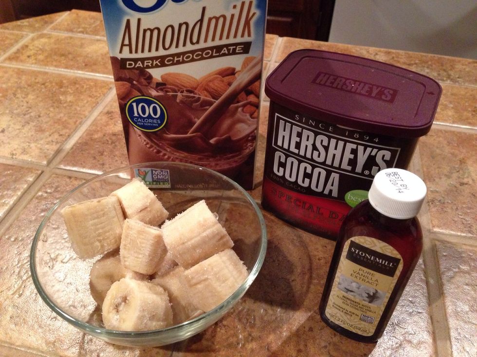 This very smooth smoothie is made with dark chocolate Silk Almond Milk, unsweetened cocoa, vanilla, and frozen banana chunks.