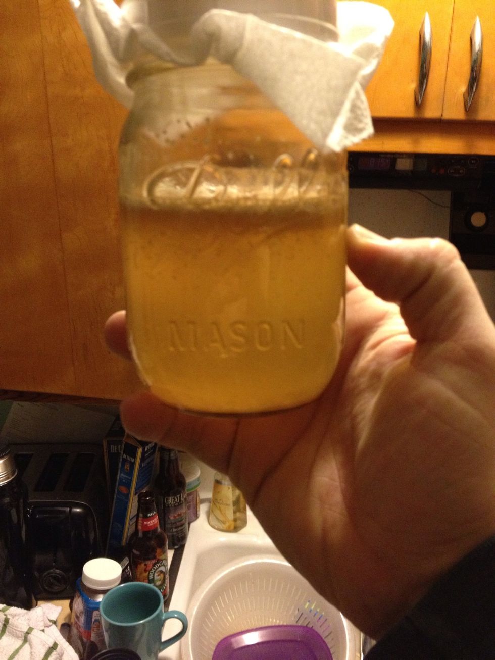 This was after about 12 hours of fermentation. Even with just bread yeast there was healthy fermentation taking place. There was a faint odor of baking bread and cider.