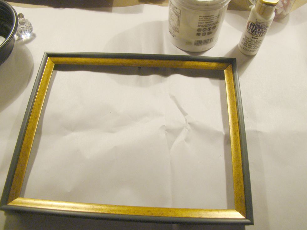 This was an old picture frame that fit my canvas. Paint it with white acrylic paint.