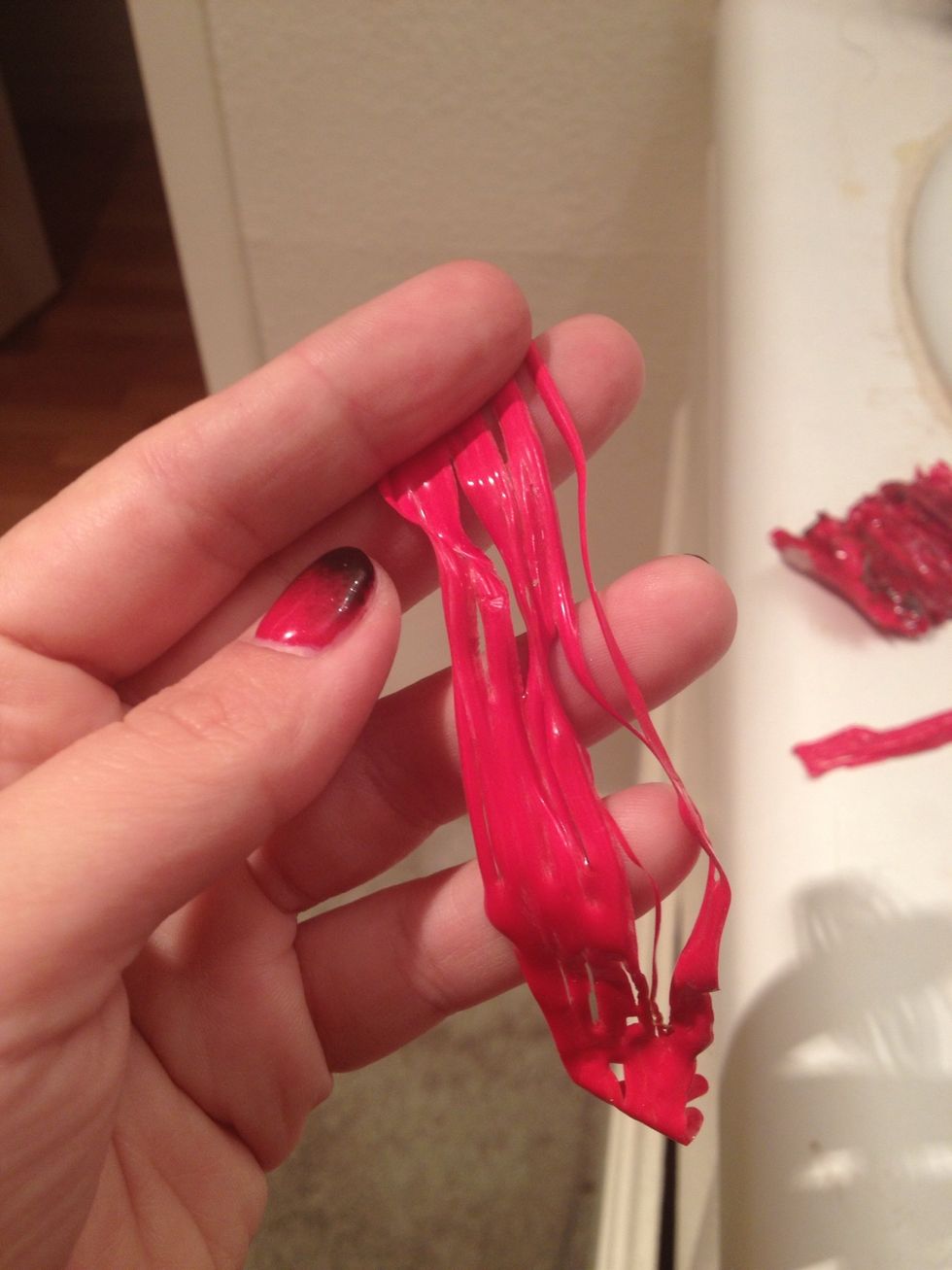 This was made from the puff paint. I made muscle like pieces for the throat. Let them dry for two days. Then put face powder like the latex to prevent stickiness.