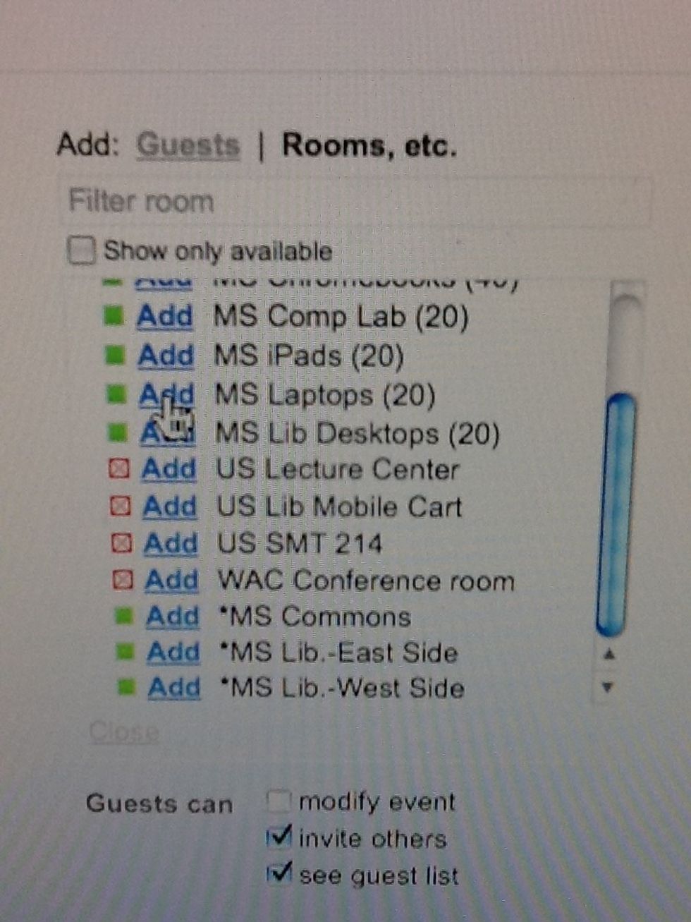 This will allow you to see technologies that have already been reserved. Since I want 7 laptops, I will ADD "MS Laptops (20)".