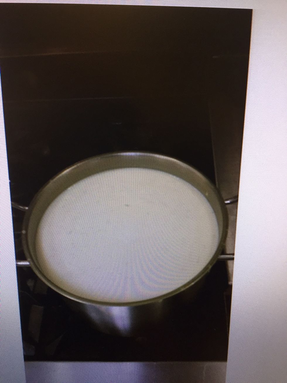This will be your b\u00e9chamel sauce for the lasagna.  Coat a 2.5 inch steam table pan with pan release and cover the bottom with sauce.