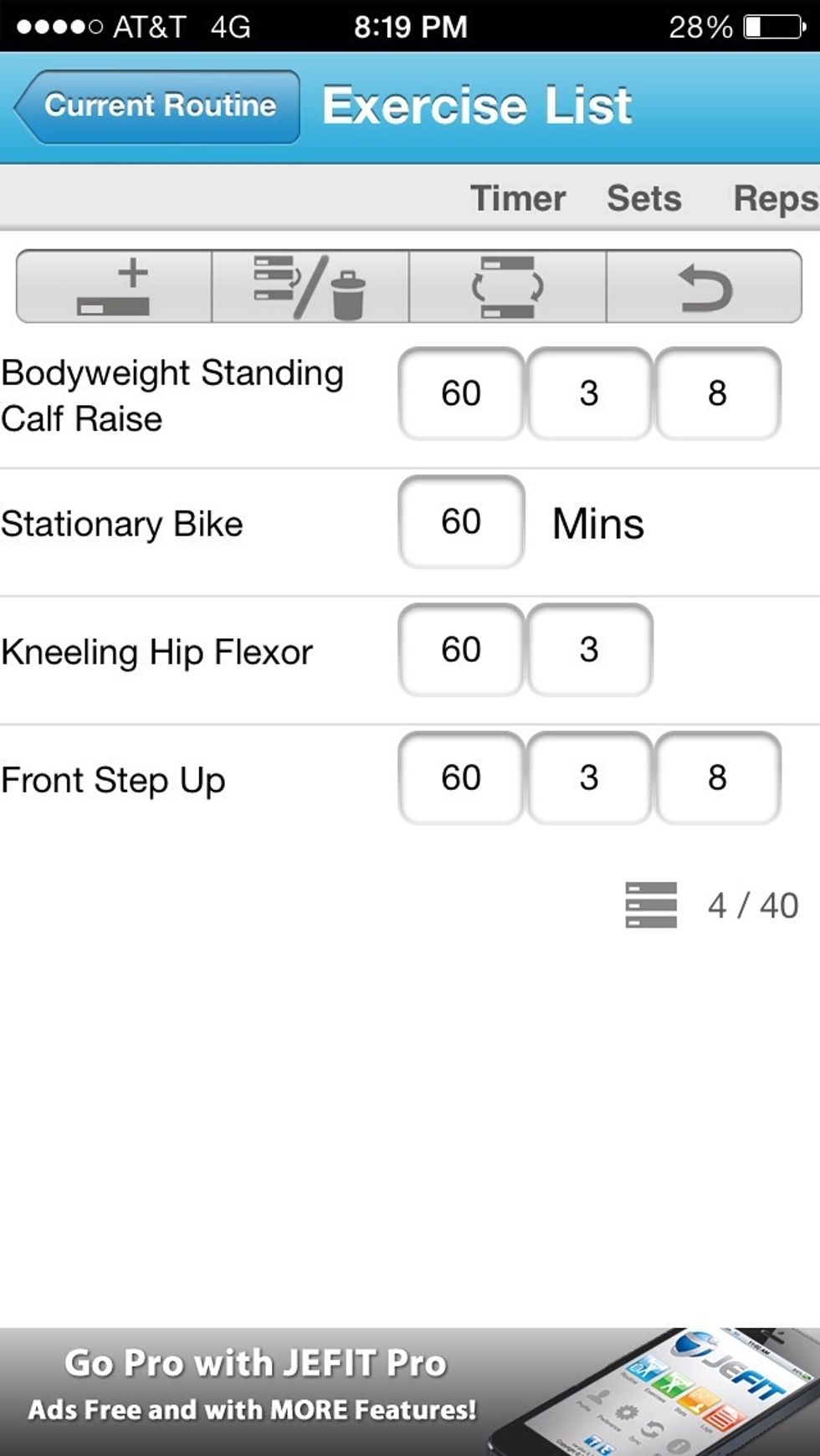 This will display the preset reps and times for the exercises and they can be adjusted according to the therapists judgement.