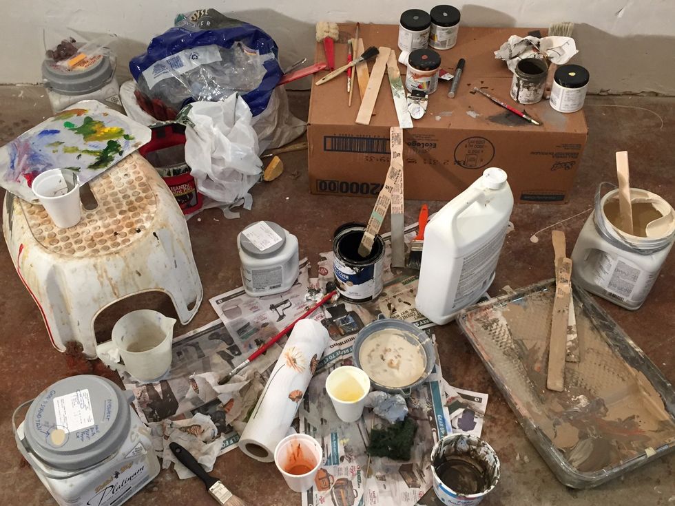 This will give you an idea of the supplies, paint, brushes and FUN MESS I made nearby as I created!